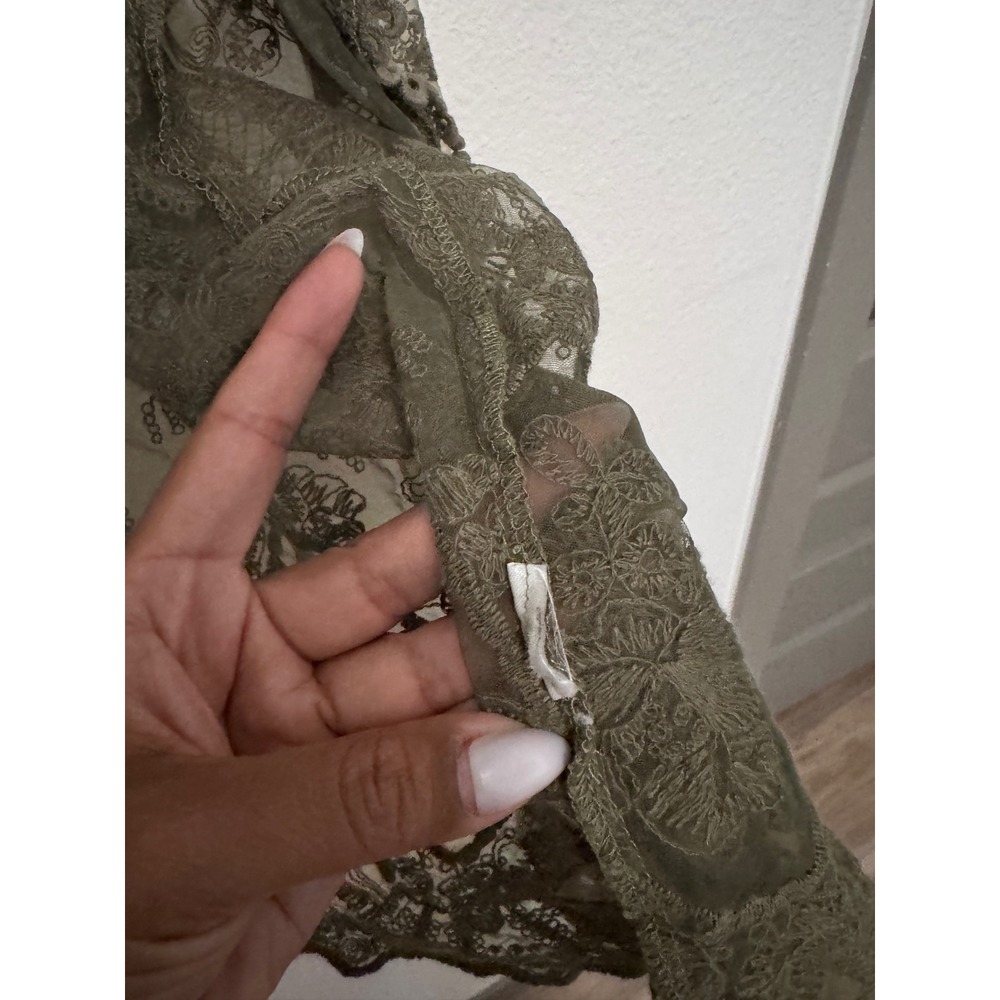 Ariat Olive Green Floral Lace Duster Cardigan Open Front Boho Kimono ML cc - Picture 4 of 4